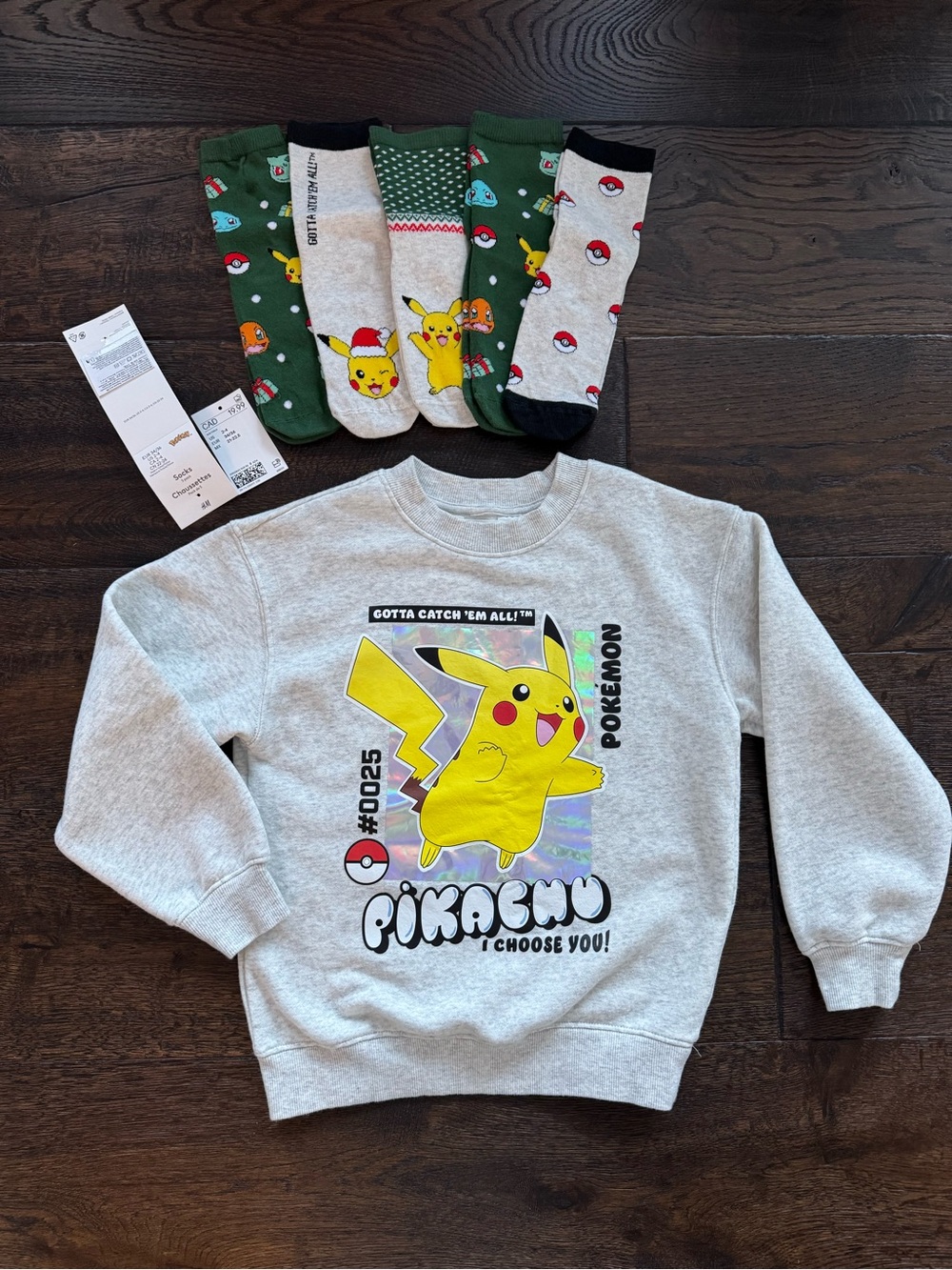 Pokemon Pikachu Sweatshirt and Sock Set in Gray and Green